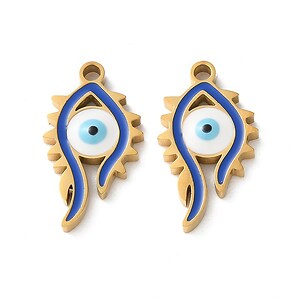 Charm emailat otel inoxidabil 304, evil eye 17x9,5mm