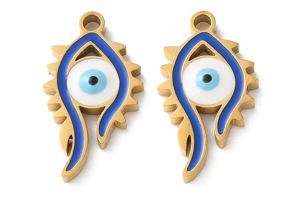 Charm emailat otel inoxidabil 304, evil eye 17x9,5mm