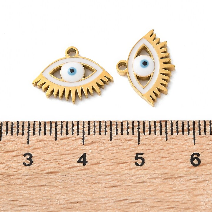 Charm emailat otel inoxidabil 304, evil eye 15x11mm