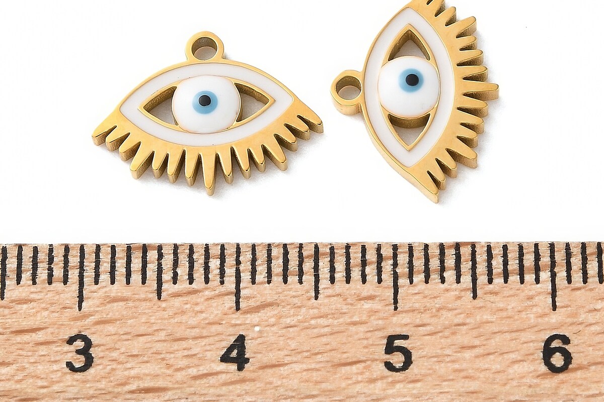 Charm emailat otel inoxidabil 304, evil eye 15x11mm