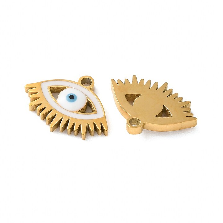 Charm emailat otel inoxidabil 304, evil eye 15x11mm