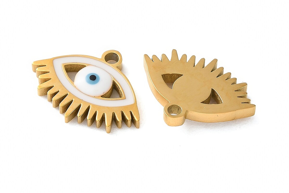 Charm emailat otel inoxidabil 304, evil eye 15x11mm