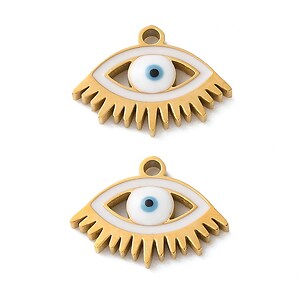 Charm emailat otel inoxidabil 304, evil eye 15x11mm