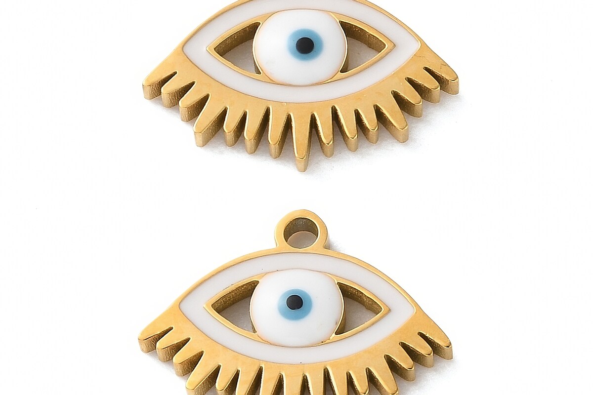 Charm emailat otel inoxidabil 304, evil eye 15x11mm