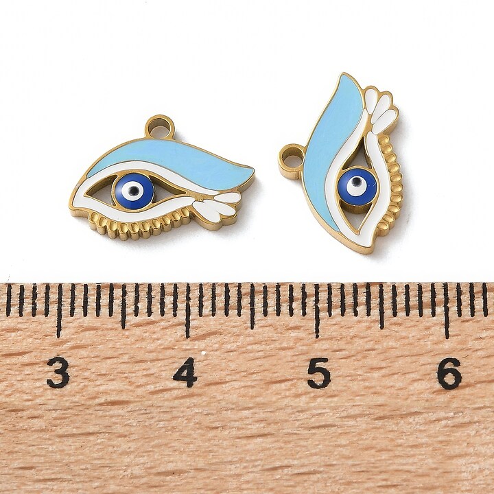 Charm emailat otel inoxidabil 304, evil eye 15x10mm