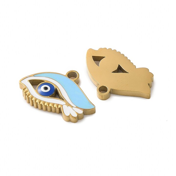Charm emailat otel inoxidabil 304, evil eye 15x10mm