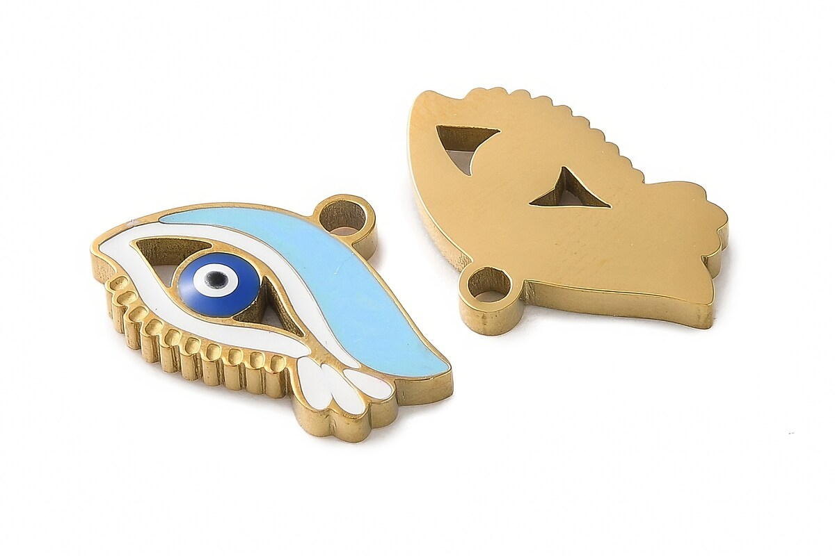 Charm emailat otel inoxidabil 304, evil eye 15x10mm
