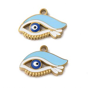 Charm emailat otel inoxidabil 304, evil eye 15x10mm