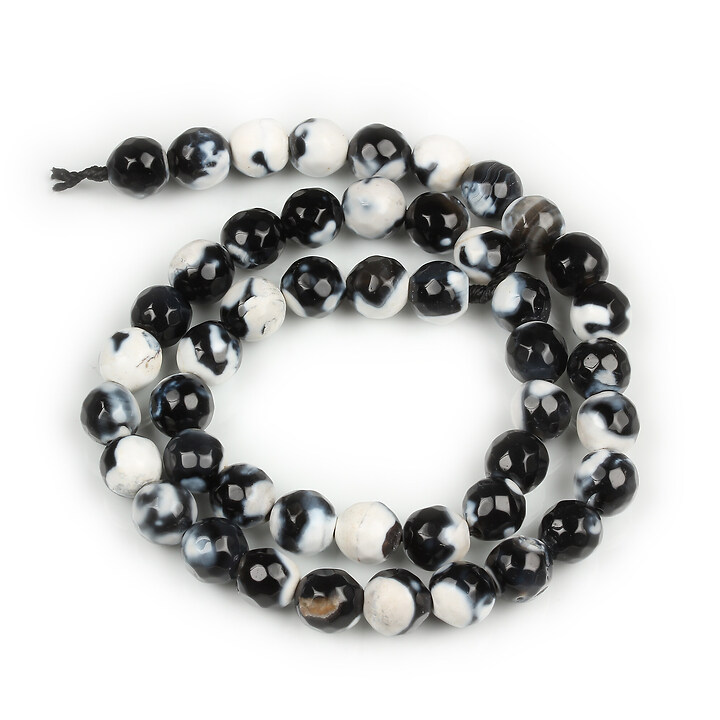 Margele fire agate sfere fatetate 8mm (sirag) - negru