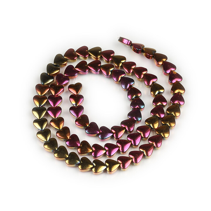 Margele hematit inima, electroplacat multicolor, 6x6x3mm (sirag)