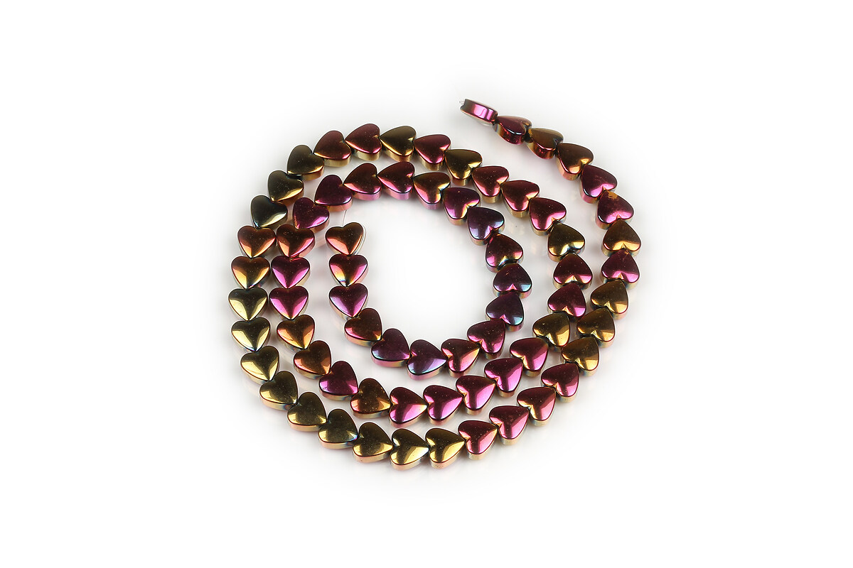 Margele hematit inima, electroplacat multicolor, 6x6x3mm (sirag)