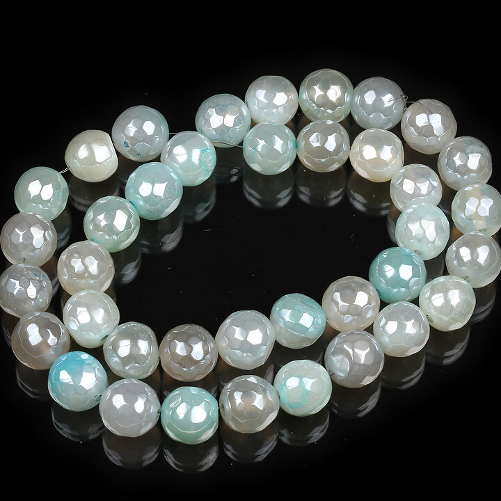 Margele agate crackle electroplacate luster sfere fatetate 10mm (sirag) - gri bleu