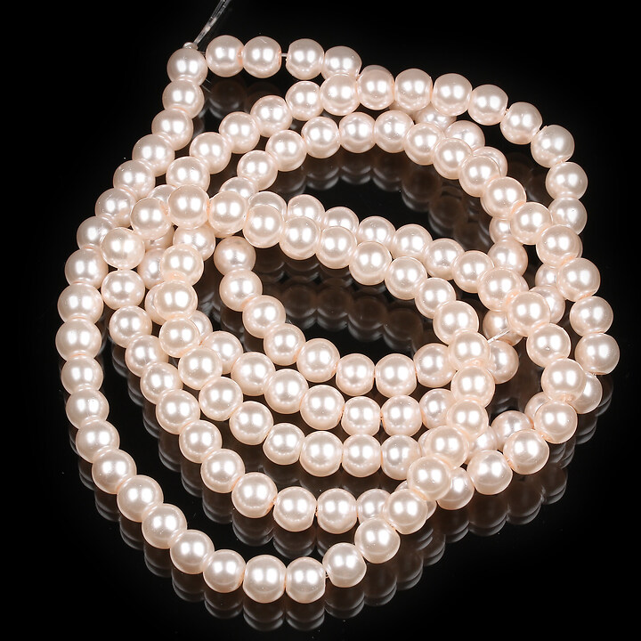 Sirag perle de sticla lucioase, sfere 6mm - roz pal (aprox. 145 buc.)