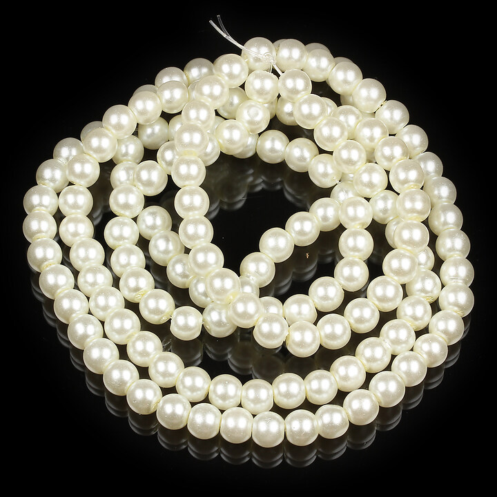 Sirag perle de sticla lucioase, sfere 6mm - alb crem (aprox. 145 buc.)
