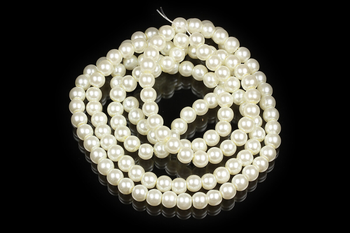 Sirag perle de sticla lucioase, sfere 6mm - alb crem (aprox. 145 buc.)