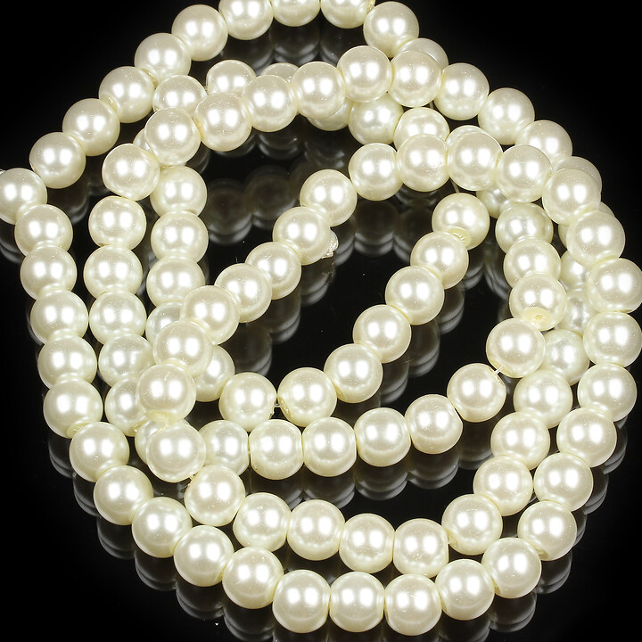 Sirag perle de sticla lucioase, sfere 8mm - alb galbui (aprox. 105 buc.)