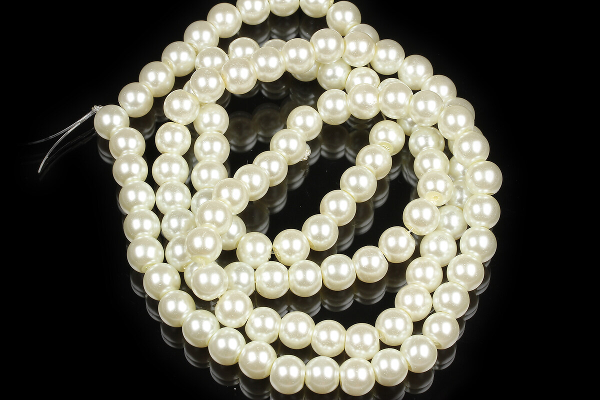 Sirag perle de sticla lucioase, sfere 8mm - alb galbui (aprox. 105 buc.)