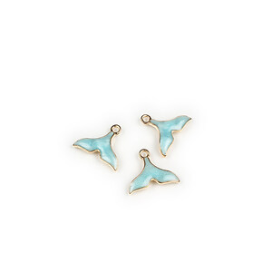 Charm mini pandantiv emailat auriu coada de sirena 15x17,5mm - turcoaz