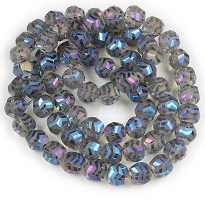 Sirag margele de cristal electroplacat rotund frosted cu model aprox. 9x10mm - gri albastru