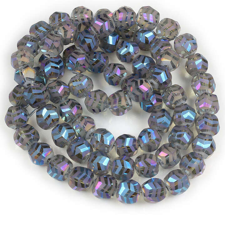 Sirag margele de cristal electroplacat rotund frosted cu model aprox. 9x10mm - gri albastru