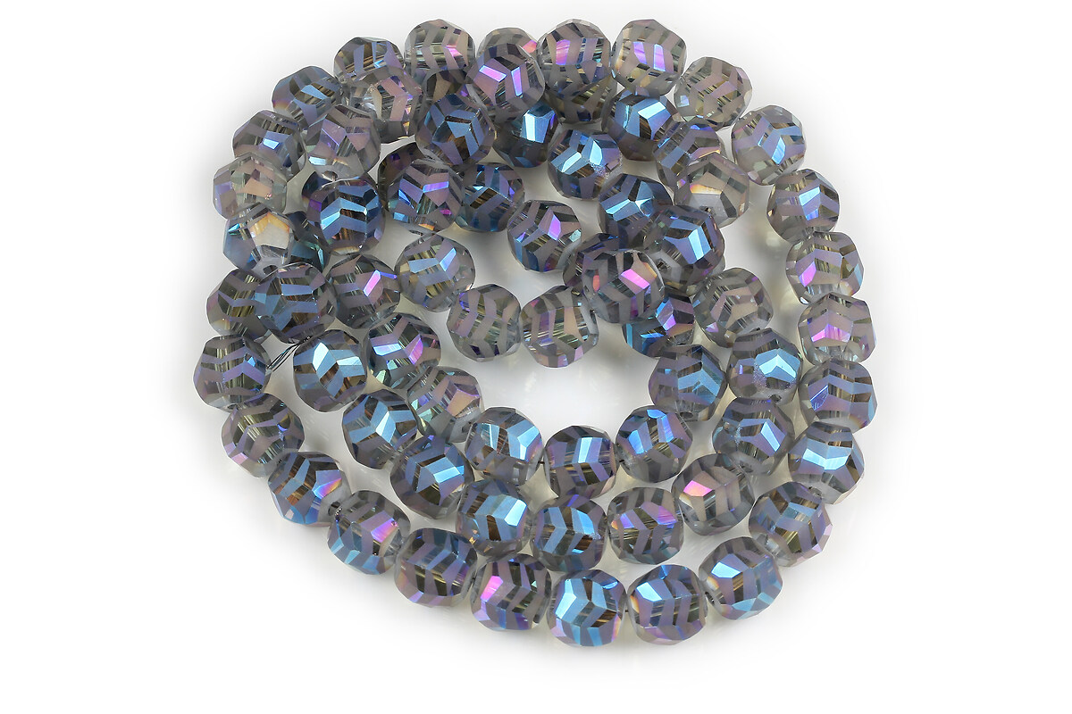 Sirag margele de cristal electroplacat rotund frosted cu model aprox. 9x10mm - gri albastru