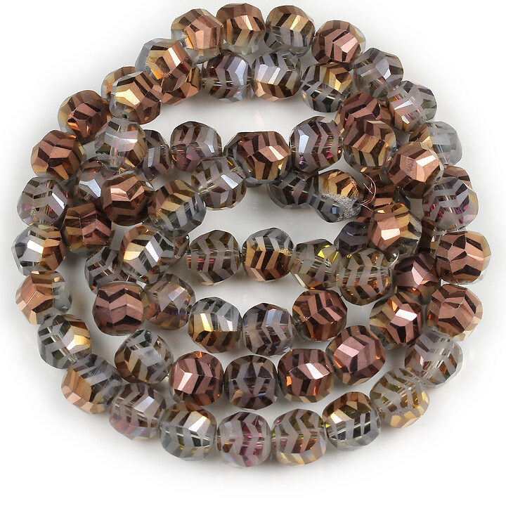 Sirag margele de cristal electroplacat rotund frosted cu model aprox. 9x10mm - gri cupru