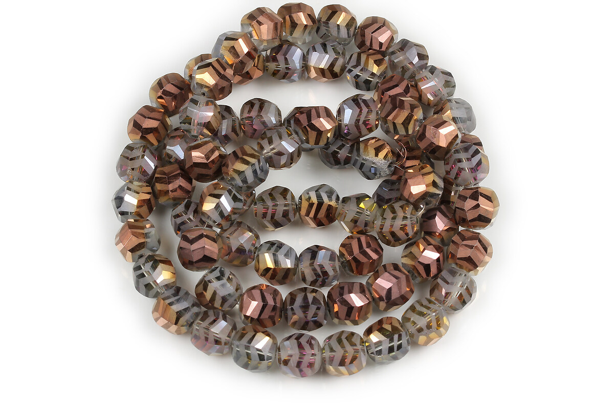 Sirag margele de cristal electroplacat rotund frosted cu model aprox. 9x10mm - gri cupru