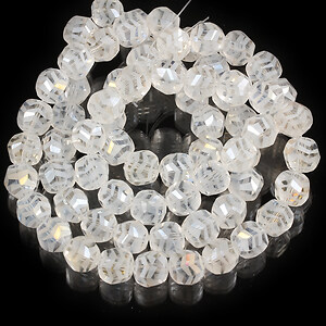 Sirag margele de cristal electroplacat rotund frosted cu model aprox. 9x10mm - alb transparent