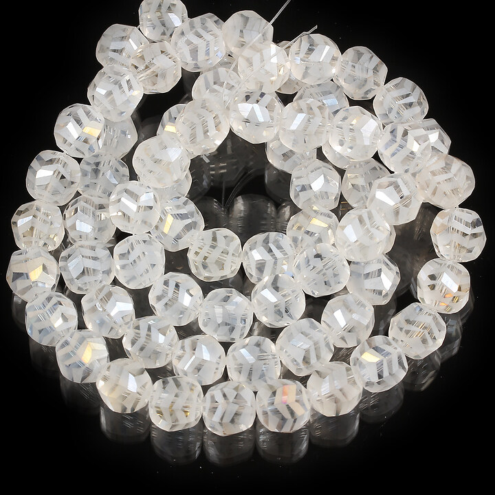 Sirag margele de cristal electroplacat rotund frosted cu model aprox. 9x10mm - alb transparent