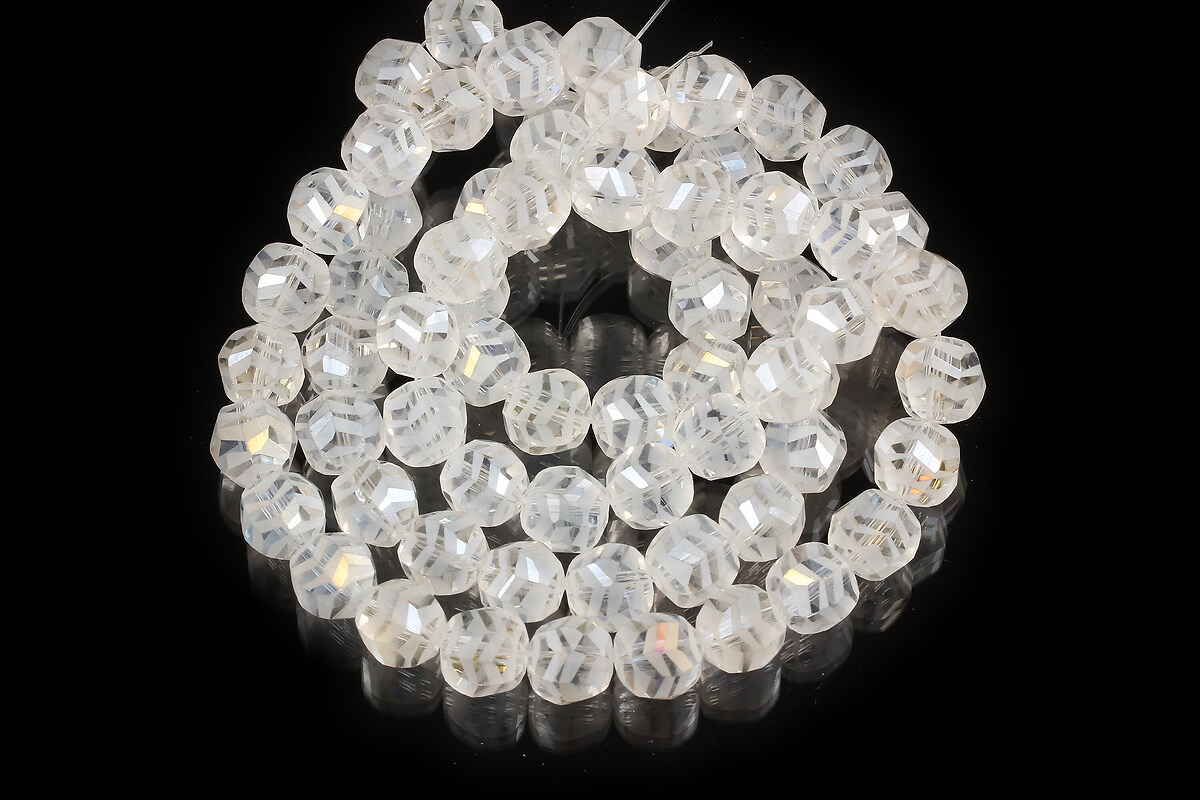 Sirag margele de cristal electroplacat rotund frosted cu model aprox. 9x10mm - alb transparent