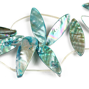 Margele sidef briolete frunza 39-55x11-25mm (sirag) - turcoaz AB