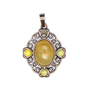 Pandantiv jad topaz, in montura cupru, floare 33x27mm