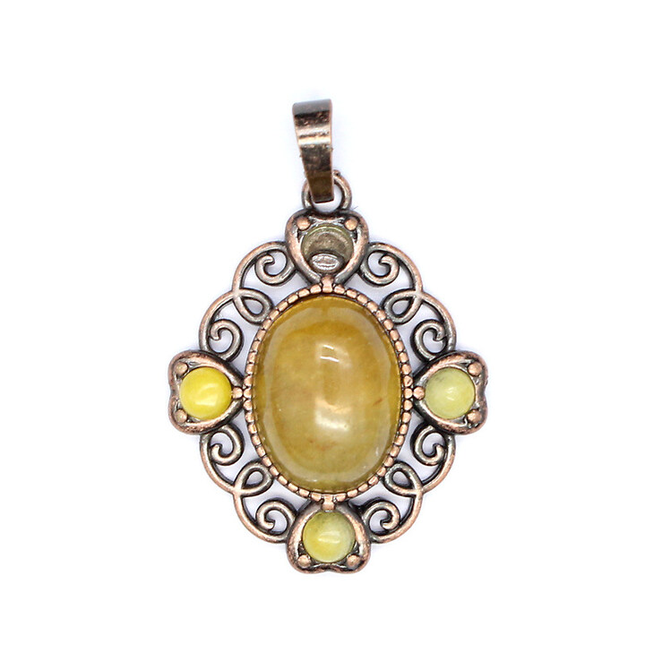 Pandantiv jad topaz, in montura cupru, floare 33x27mm