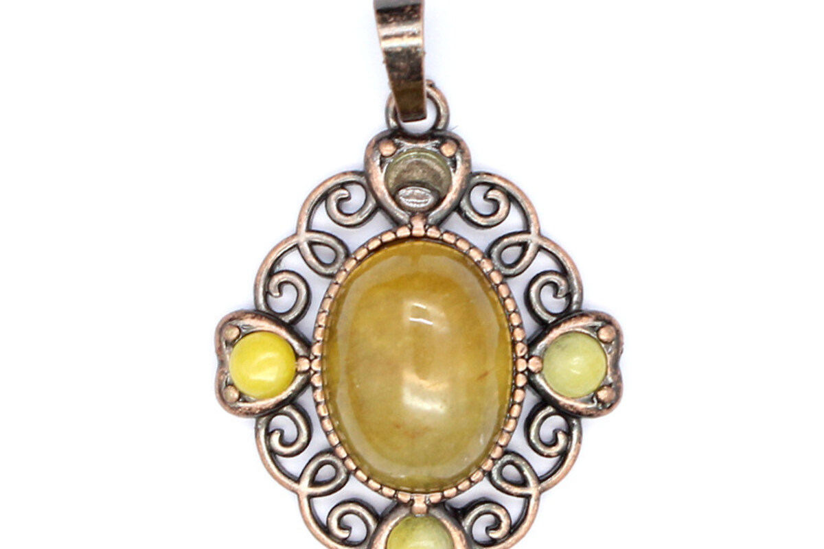 Pandantiv jad topaz, in montura cupru, floare 33x27mm