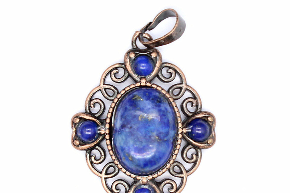 Pandantiv lapis lazuli, in montura cupru, floare 33x27mm