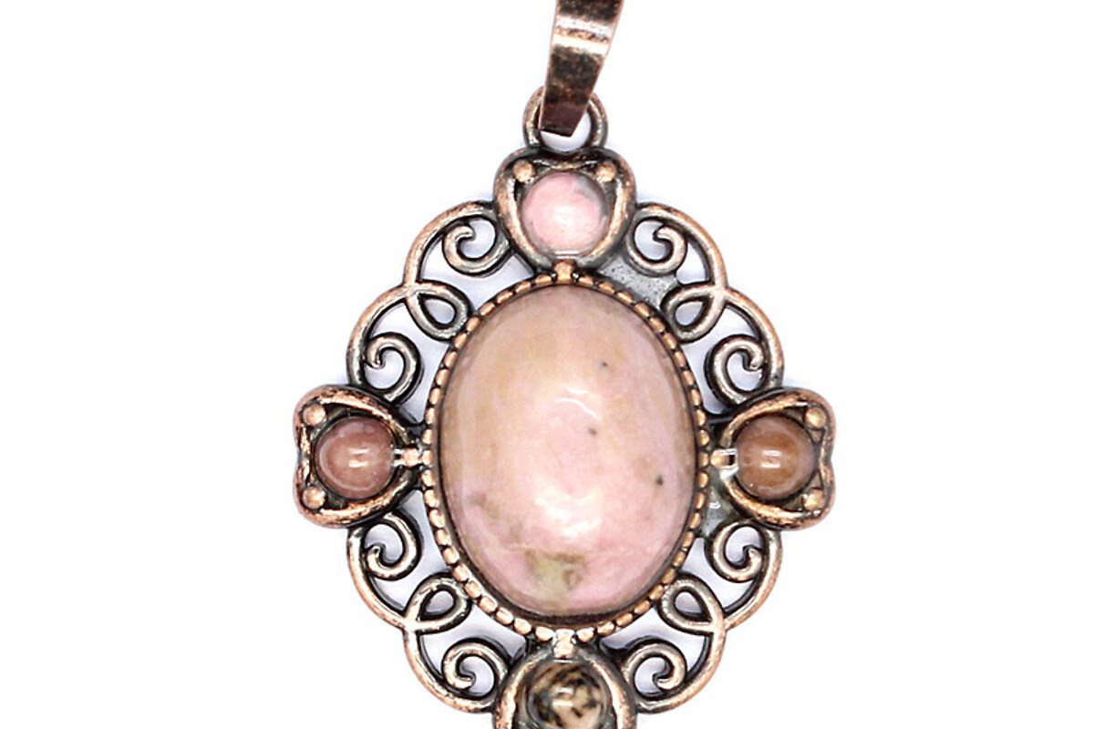 Pandantiv rodonit, in montura cupru, floare 33x27mm