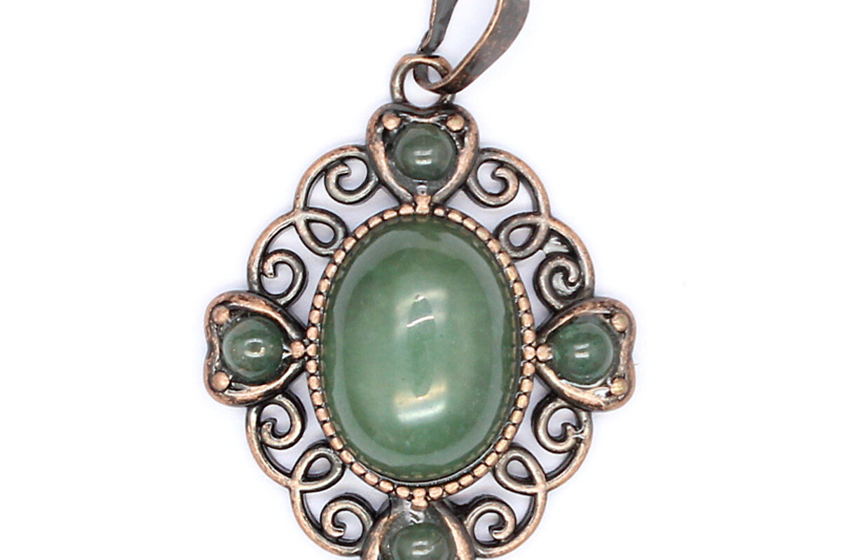 Pandantiv aventurin verde, in montura cupru, floare 33x27mm
