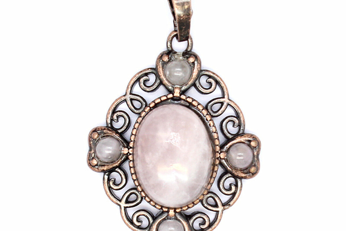 Pandantiv cuart roz, in montura cupru, floare 33x27mm