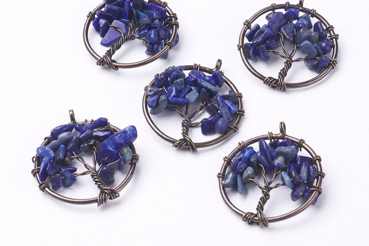 Pandantiv copacul vietii cu lapis lazuli, in montura cupru, 29mm