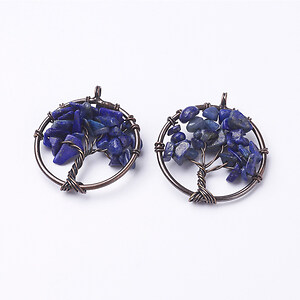 Pandantiv copacul vietii cu lapis lazuli, in montura cupru, 29mm