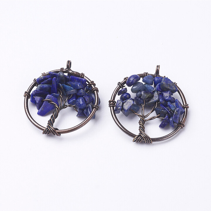 Pandantiv copacul vietii cu lapis lazuli, in montura cupru, 29mm