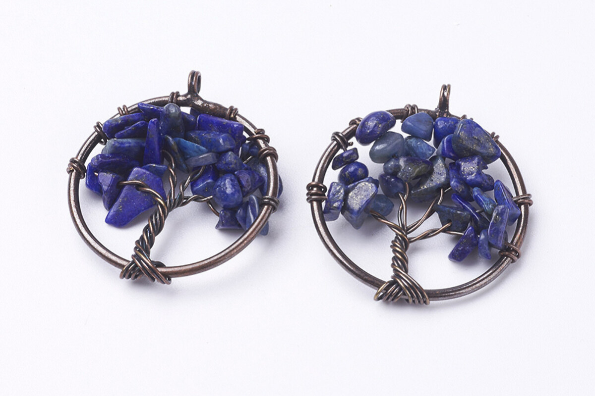 Pandantiv copacul vietii cu lapis lazuli, in montura cupru, 29mm
