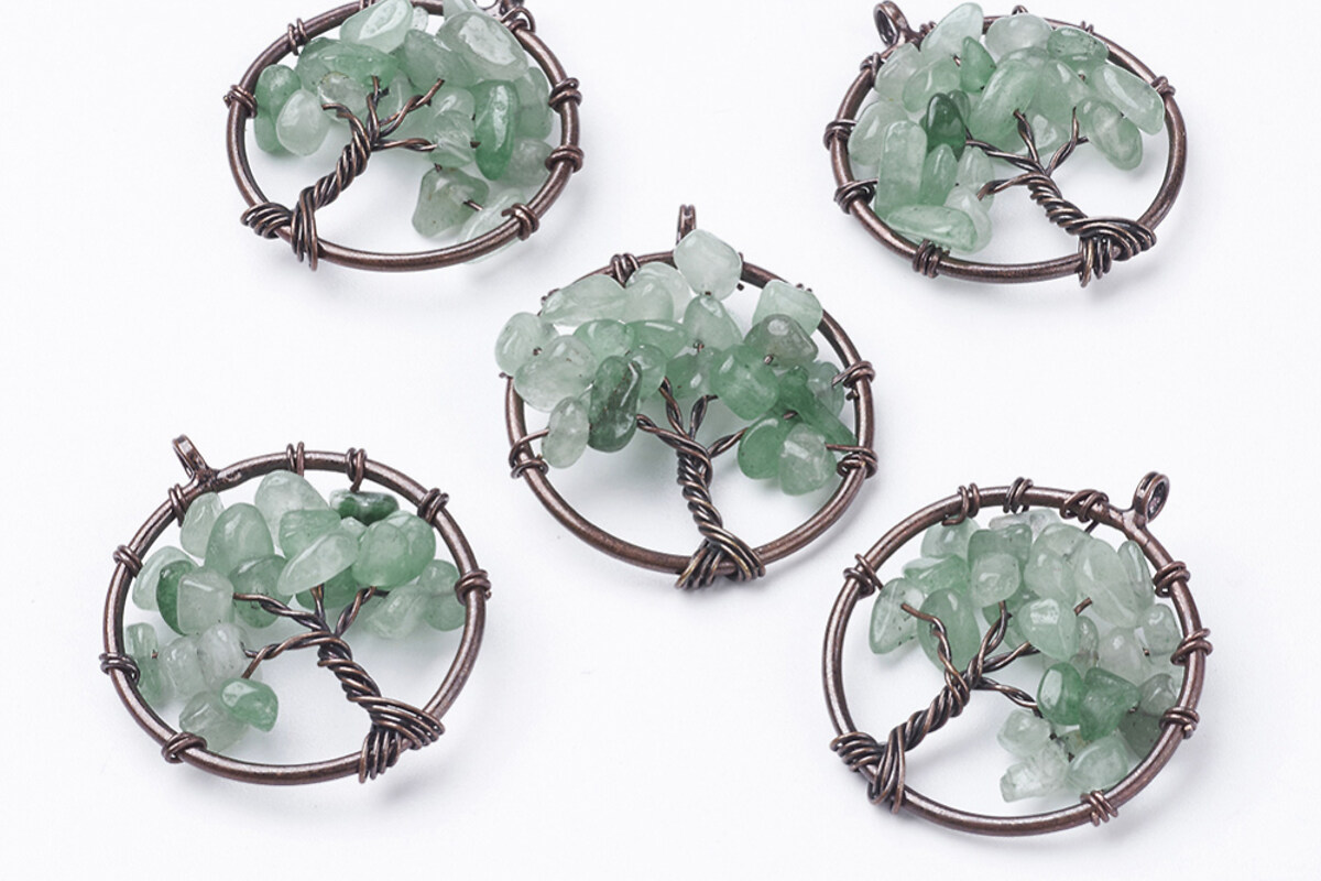 Pandantiv copacul vietii cu aventurin verde, in montura cupru, 29mm