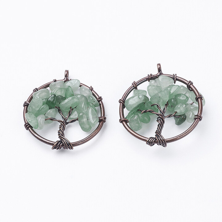 Pandantiv copacul vietii cu aventurin verde, in montura cupru, 29mm