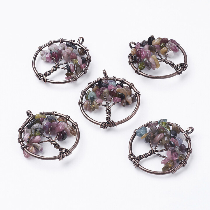 Pandantiv copacul vietii cu turmalina, in montura cupru, 29mm