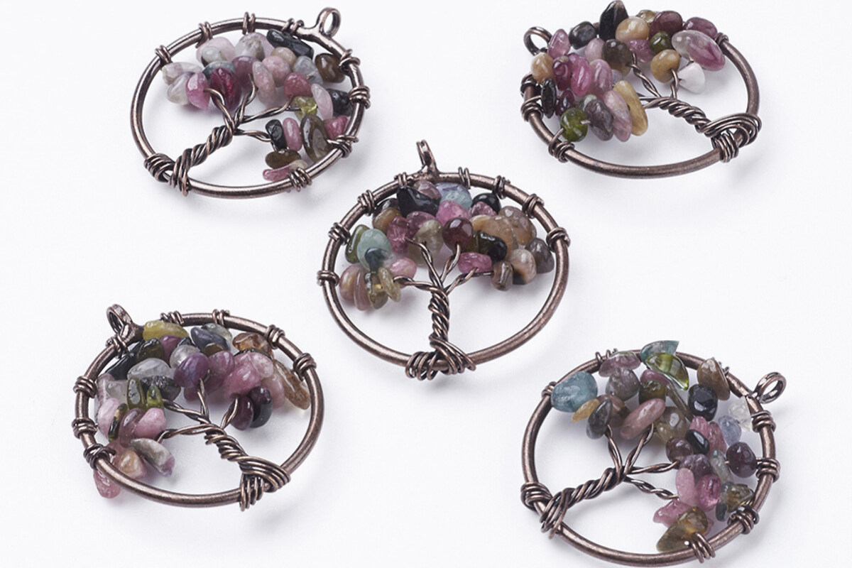 Pandantiv copacul vietii cu turmalina, in montura cupru, 29mm