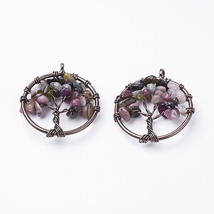 Pandantiv copacul vietii cu turmalina, in montura cupru, 29mm