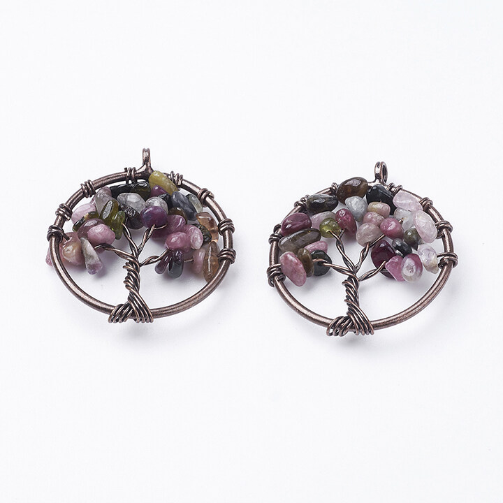 Pandantiv copacul vietii cu turmalina, in montura cupru, 29mm