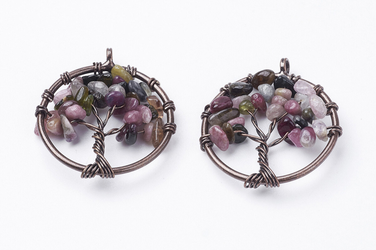 Pandantiv copacul vietii cu turmalina, in montura cupru, 29mm