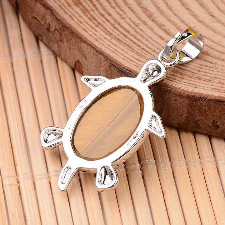 Pandantiv testoasa cu ochi de tigru, in montura argintiu inchis, 34x21mm